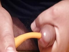 Jerking off and cum with CH24 Foley catheter  and dildo