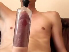 'Stretching new penis pump huge veiny cock'