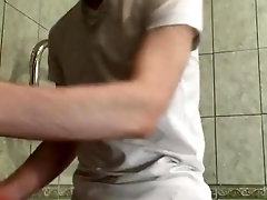 'hot twink jerking and cumming in bathroom'