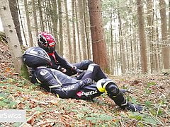 two dainese leather bikers take a cum break