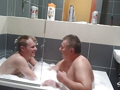 Daddy fuck son bareback in the bathtub