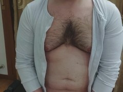 'Masked Bear - Fat Chubby Daddy In Onesie Playing With Hard Cock, Big Tits and Belly'