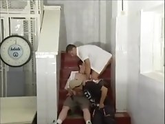 Threesome Sex On The Stairs Bare